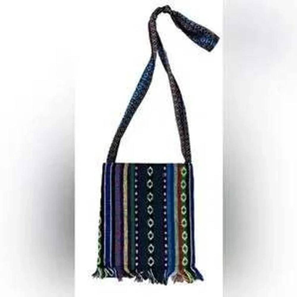 Vintage Y2K‎ Boho Hobo Bag - Multicolor W Attached Mini Side Pouch Fringe Edges